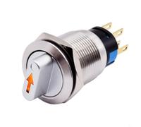 Interruptor giratorio momentáneo de 19 mm con 3 posiciones, forma de contacto 2NO2NC, impermeable y protección IK09 para aplicaciones industriales (verde)