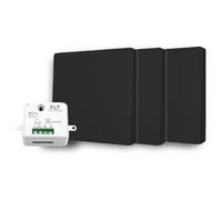 Interruptor inalámbrico y sin batería Autoalimentado Ecológico Calidad Profesional - Interruptor RF de 3 mandos + 1 relé radio empotrable - Largo Alcance - Interior y Exterior IP64 + Negro