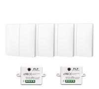 Interruptor inalámbrico y sin pila automático alimentado, respetuoso con el medio ambiente, calidad Pro - Va y viene RF 4 mando a distancia doble encendido + 2 relés de radio empotrado - Larga