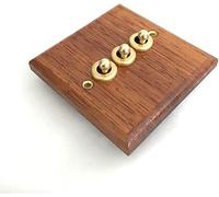 Interruptor, interruptor de palanca, pared retro simple madera maciza con oculta(3 Gang)