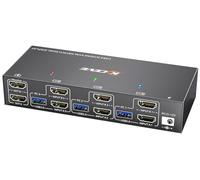 Interruptor KVM YOUTINGHDAV 3 PC 2 Monitores HDMI, emulador EDID, conmutador KVM USB 3.0 HDMI 2.0 Dual Monitor 4K@60Hz para 3 PC Compartir Teclado, Ratón, con Control Remoto con Cable y Adaptador