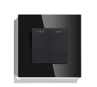 Interruptor Pared, Interruptores de Luz Interruptor de botón mecánico 1 vía, 2 o 3 unidades, color blanco y negro, con panel cristal 86 mm(2Gang Black)