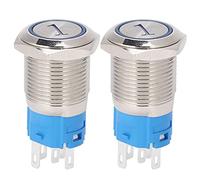 Interruptor Pulsador 16mm, Botón Momentáneo de Reseteo con Luz LED y 5 Pines, Acero Inoxidable - Impermeable IP65, Fácil Instalación, Ideal para Uso Industrial y Electrónico (220 VCA)