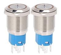 Interruptor Pulsador 16mm, Botón Momentáneo de Reseteo con Luz LED y 5 Pines, Acero Inoxidable - Impermeable IP65, Fácil Instalación, Ideal para Uso Industrial y Electrónico (220 VCA)