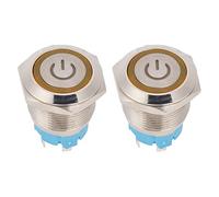 Interruptor Pulsador 4 Pines 19mm, Cabezal Plano Redondo, Carcasa Acero Inoxidable, IP65, 12-24VDC - Resistente al Agua, Variedad de Colores, Fácil Instalación (Amarilla)