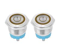 Interruptor Pulsador 4 Pines 3-6VDC, Botón Redondo de Cabezal Plano 22mm, Protección IP65 - Carcasa de Acero Inoxidable, Indicador Luminoso, Uso Resistente y Preciso (Amarilla)