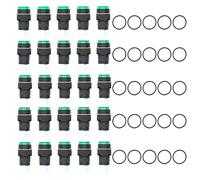 Interruptor Pulsador 5 Pines 16mm con Luz, 25 Piezas, Auto Bloqueo y Reseteo, 24V Rojo - Kit Completo para Equipos, Material ABS y Latón, Uso en Automatización y DIY (Verde)