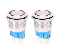 Interruptor Pulsador 6 Pines, Auto - bloqueo, Acero Inoxidable, Rojo 22mm - Alta Seguridad, IP65 Resistente al Agua, Fácil Instalación (Día)