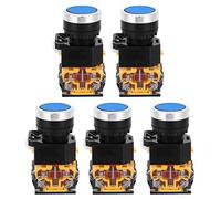 Interruptor Pulsador Auto - Bloqueo 22mm 37V - 440V 5 Piezas Sin Luz, Durable y Compacto - Material Plástico de Ingeniería, Fácil Instalación, Uso Seguro y Versátil (Azul)