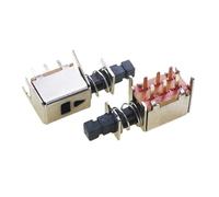 Interruptor pulsador de enclavamiento de PCB en ángulo recto PS-22F03 con tapa DPDT bipolar, con llave de autobloqueo/antibloqueo, 6 pines A03(Brown,10PCS)