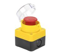 Interruptor pulsador de parada de emergencia con cabezal de hongo rojo, 10 A, for ascensores, con enclavamiento y bloqueo automático con cubierta protectora.