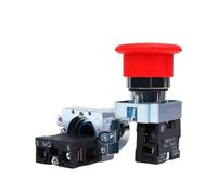 Interruptor pulsador de reinicio momentáneo XB2 de 22 mm con cabezal tipo hongo, 10 A, NO, NC, encendido, arranque y parada, llave giratoria, circular,(3P 2NO Reset)