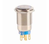 Interruptor Pulsador Estanco de Acero Inoxidable 19mm, 12-24V, Tipo Autobloqueo - Resistente al Agua IP65, Terminales de Cobre, Ideal para Uso Exterior y Paneles de Control (blanca)