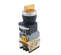 Interruptor pulsador giratorio con luz LED de 22 mm, 2 posiciones y 3 posiciones, con enclavamiento, cabezal rojo y verde, LA38-11XD/2, 4 unidades(Yellow,3 POSITION (2NO)_220V)
