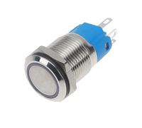 Interruptor Pulsador LED de 16mm en Acero Inoxidable Anillo Luminoso | Montaje en Panel, Modo Momentáneo y Enclavamiento, 12v Ip65 Ip66, para Bocina y Control de Acceso