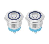 Interruptor Pulsador Metálico 22mm, Cabezal Plano, IP65, 2Pcs, 12-24VDC, Luz Indicadora Azul - Acero Inoxidable, 4 Pines, Momentáneo, Fácil Instalación (Azul)