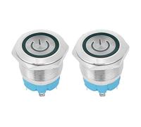 Interruptor Pulsador Metálico 22mm, Cabezal Plano, IP65, 2Pcs, 12-24VDC, Luz Indicadora Azul - Acero Inoxidable, 4 Pines, Momentáneo, Fácil Instalación (Verde)