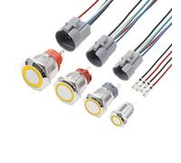 Interruptor pulsador metálico de 12/16/19/22 mm, momentáneo/bloqueable, retroiluminado por LED, 12-24 V, con fijación, arranque/parada, encendido/apagado, DIY(Yellow light,16 mm, Self Resetting)