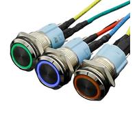 Interruptor pulsador metálico de 5 V, 12 V, 24 V y 220 V con luz, cabezal plano de 16 mm, reinicio automático, pulsador momentáneo, interruptor metálico LED resistente al agua.(Blue,24V)