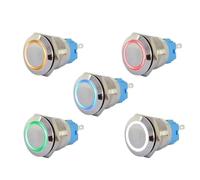 Interruptor pulsador metálico personalizado de 19 mm, de acero inoxidable, con enclavamiento, 12 V, 220 V, LED, botón pulsador, encendido y apagado momentáneo, 5 unidades(White LED,MOMENTARY_12-24V)
