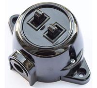 Interruptor retro de doble serie, 10 A/250 V, IP20, color negro, aspecto retro de baquelita, brillante, adecuado para madera