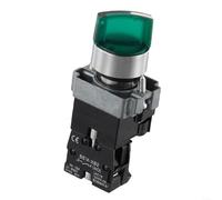 Interruptor selector de 22 mm, 220 V, botón giratorio con luz LED verde, autobloqueo de encendido/apagado, 10 A 600 V CA, serie XB2 para circuitos de control industrial (verde)