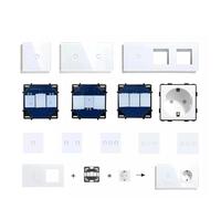 Interruptor táctil de pared de 1/2/3 entradas y 1/2 vías, interruptor de luz con función de atenuación, piezas, de panel de vidrio, enchufes de pared, piezas de bricolaje, blanco(EU Socket)