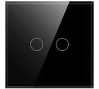 Interruptor táctil doble conmutado, color negro, funcionalidad de encendido y apagado, ideal para controlar múltiples luces.