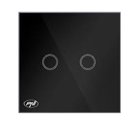 Interruptor táctil doble de cristal PNI SH222, negro con indicador LED, 10A, 2X200W