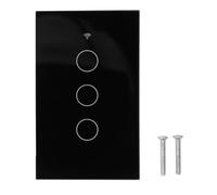 Interruptor táctil inteligente 3 gangas para luz, compatible Tuya Zigbee, 100-240V - Control remoto y temporizador, diseño vidrio templado, fácil instalación para hogar moderno (negro)