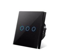 Interruptor Tactil Interruptor de luz táctil CA 100-240 V Panel retroiluminado Vidrio templado Interruptores sensoriales 1/2/3 Gang Interruttore(Black touch three)