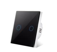 Interruptor Tactil Interruptor de luz táctil CA 100-240 V Panel retroiluminado Vidrio templado Interruptores sensoriales 1/2/3 Gang Interruttore(Black 2 gang)