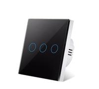 Interruptor Tactil Interruptor de luz táctil CA 100-240 V Panel retroiluminado Vidrio templado Interruptores sensoriales 1/2/3 Gang Interruttore(Black 3 gang)