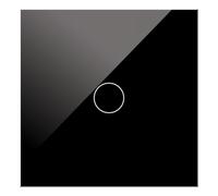 Interruptor táctil simple conmutado, color negro, tecnología sensible al tacto, ideal para controlar luces y dispositivos eléctricos.