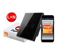 Interruptor táctil ZigBee TUYA de 2 circuitos negro # L+N