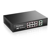 Interruptor Tenveo Power Over Ethernet Switch PoE+ 8 Puertos Gigabit, 120W, 2 Uplink, Gestión Inteligente, VLAN, Carcasa Metálica - Ideal para Cámaras IP, Streaming y Redes Empresariales