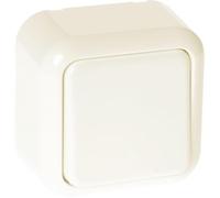 Interruptor unipolar 6x6x3 cm, color beige, diseño compacto, ideal para controlar la luz en hogares y oficinas.
