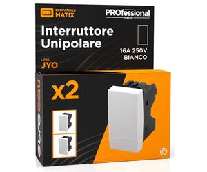Interruptor unipolar de corriente 16 A 250 V empotrable de pared color blanco frutas compatibles con Bticino Matix Serie Civil 501B - Paquete de 2