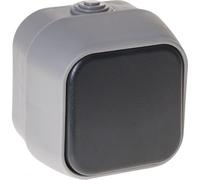 Interruptor Unipolar IP54 Gris 7x7x5 cm, resistencia al agua y al polvo, ideal para controlar iluminación en exteriores.