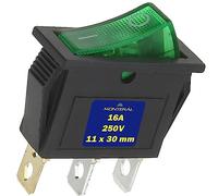 Interruptor Unipolar Verde Luminoso 250V 16A 3 Fastons 6,3mm 11 x 30 mm Cuerpo Negro Garantía de 10 Años - MONTERAL
