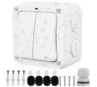 Interruptor universal resistente a la intemperie, doble interruptor: IP66, resistente a la intemperie, interruptor de luz con luz de control e interruptor independiente, 16 A resistente al agua, doble