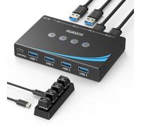 Interruptor USB 3.0, 4 ordenadores, compartiendo 4 periféricos USB, mouse, teclado, escáner, impresora con conector de auriculares de 3,5 mm, salida de audio, incluye 4 cables USB 3.0 y controlador de