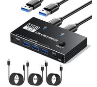 Interruptor USB 3.0 de 5 Gbps, 2 computadoras que comparten dispositivos USB C y A, conmutador USB 3.0 de carcasa de aluminio con cable de alimentación USB-C y dos cables USB 3.0, concentrador de