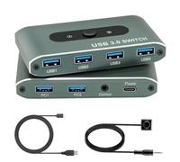 Interruptor USB 3.0 para 2 ordenadores, 4 dispositivos USB, transferencia de datos de 5 Gbps, sin controlador, control remoto para oficina, juegos, impresoras, teclados y periféricos (SW204)