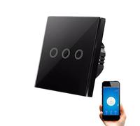 Interruptor WiFi Inteligente Sin Neutro de Pared compatible con Alexa, Google Home y Smart Life, iOS y Android, Programable, No Necesita Neutro - Smartfy (Triple Negro)