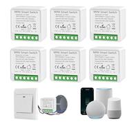 Interruptor WiFi Smart Life, 16A Relé Interruptor Inteligente Wi-Fi & Bluetooth, 2.4g Smart Light Switch Compatible con Asistente de Voz y Tuya, Smart Switch Alexa, Requiere Cable Neutro (6 piezas)