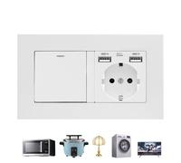 Interruptores de pared con toma de corriente integrada, diseño empotrado resistente a los arañazos, bloque de enchufe e interruptor | Para el hogar, interior, jardín, patio, dormitorio, cuarto de baño