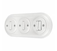 Interruptores empotrados de porcelana retro, doble interruptor, 3 enchufes, todo en uno, serie PR1, color blanco