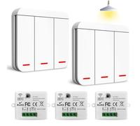 Interruptores Inalámbricos, Interruptor Transmisor de 230 V sin necesidad de cableado, Mando Transmisor para luces, control de la iluminación interior y exterior (3 receptor y 2 interruptor)
