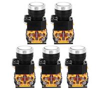 Interruptores pulsadores 22mm, 5 unidades, auto - bloqueo sin luz, voltaje 37V - 440V - Alta seguridad, carcasa resistente, múltiples colores para uso versátil y fácil instalació (Blanca)